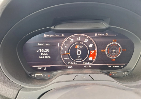 Audi S3 cena 123000 przebieg: 133600, rok produkcji 2016 z Warszawa małe 704
